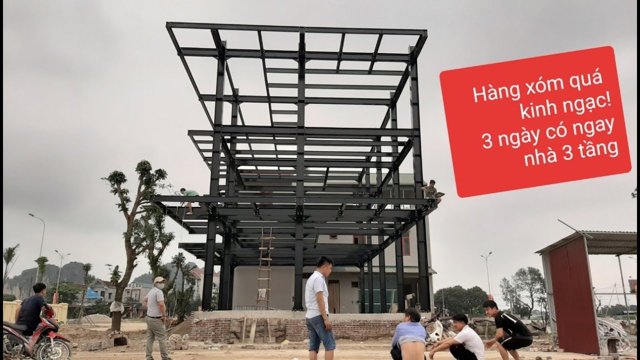 Lắp dựng nhà khung thép 3 tầng (chỉ với 3 ngày)