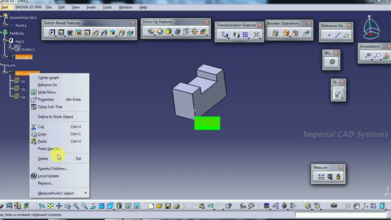 Вариант позиционированного эскиза в Catia V5, рабочее место Sketcher
