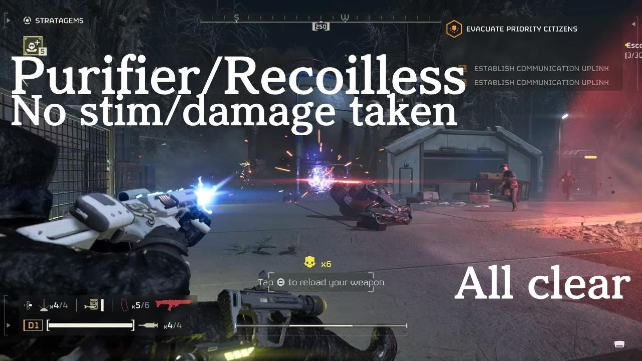 HELLDIVERS 2 Solo no stim/damage/death superhelldive vs Automatons. Evacuate citizens