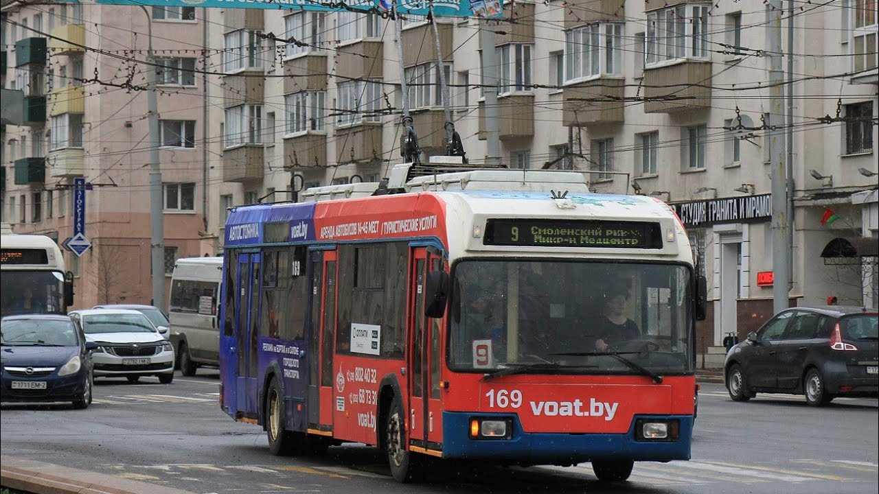 Поездка на троллейбусе БКМ-32102 №169 в Витебске/A ride on the BKM-32102 trolleybus №169 in Vitebsk