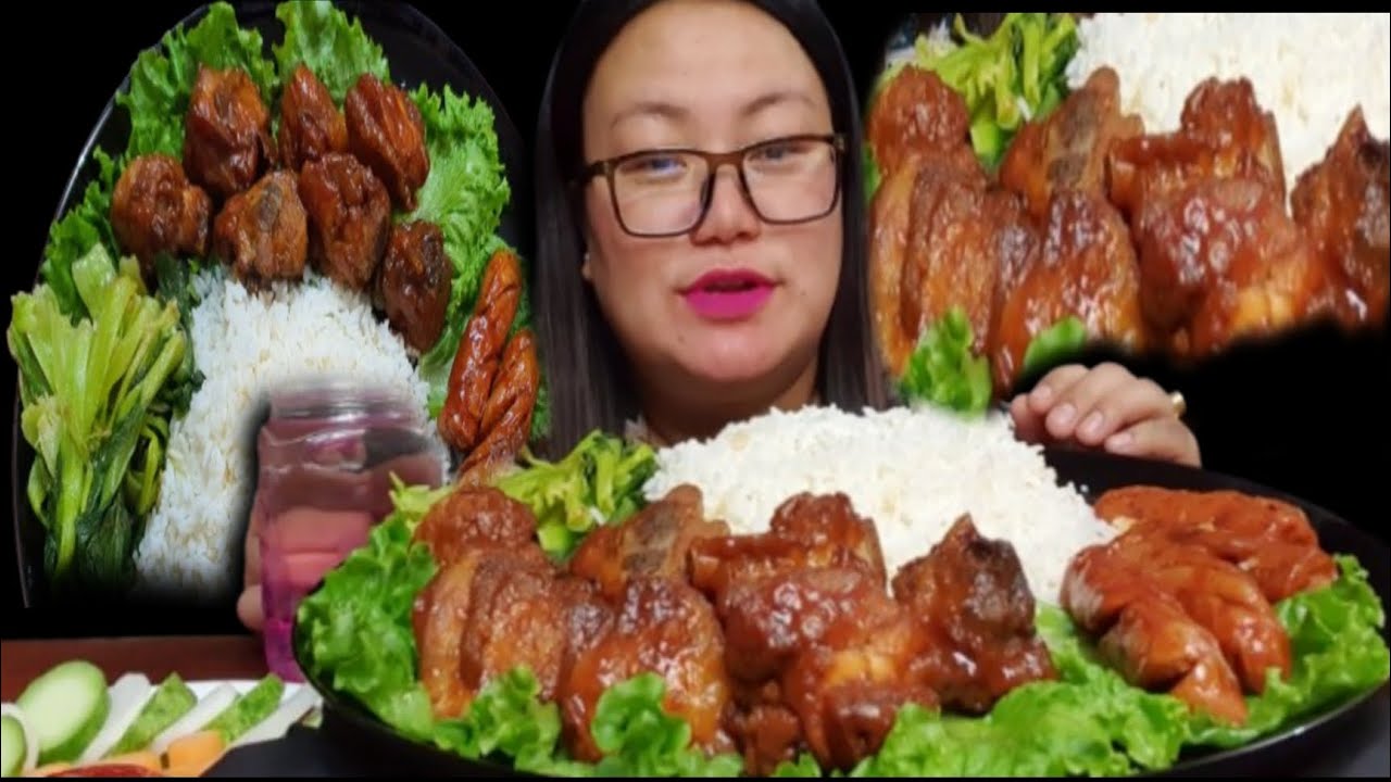 Chicken Roast ,Sussage, Some Spinach with Rice and Daal Salad Mukbang || Eating Show ||