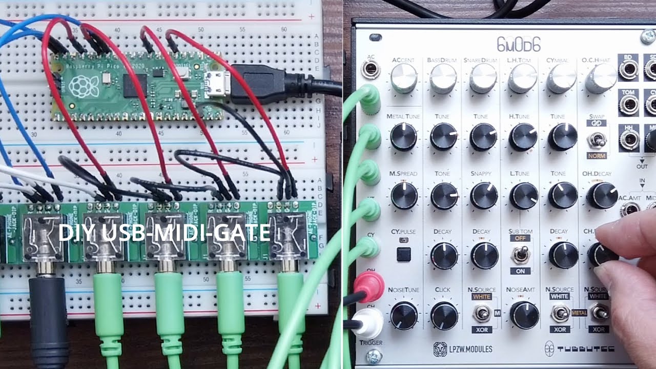 DIY USB-MIDI-GATE converter using RaspberryPi Pico, and Tubbutec 6m0d6