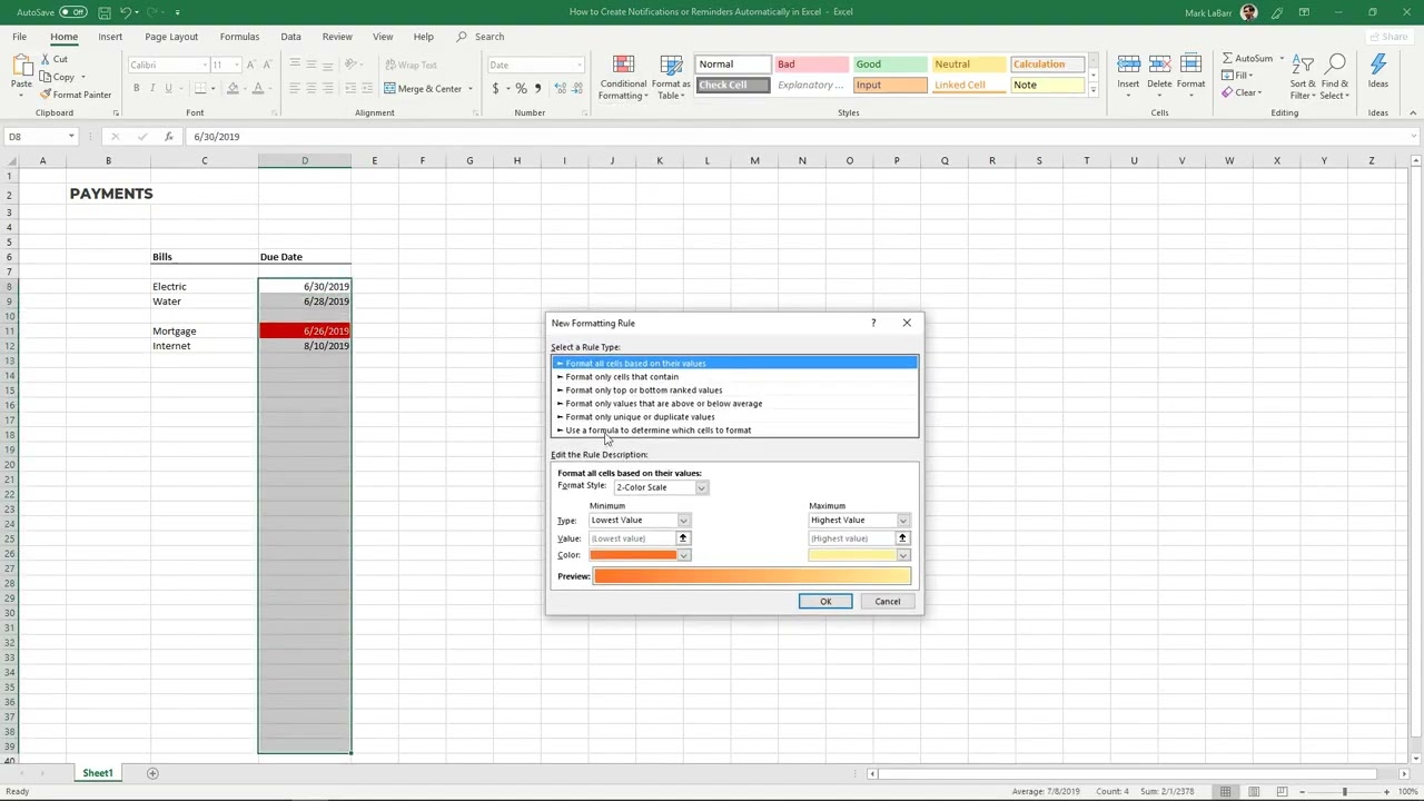Excel : How to Create Notifications & Reminders
