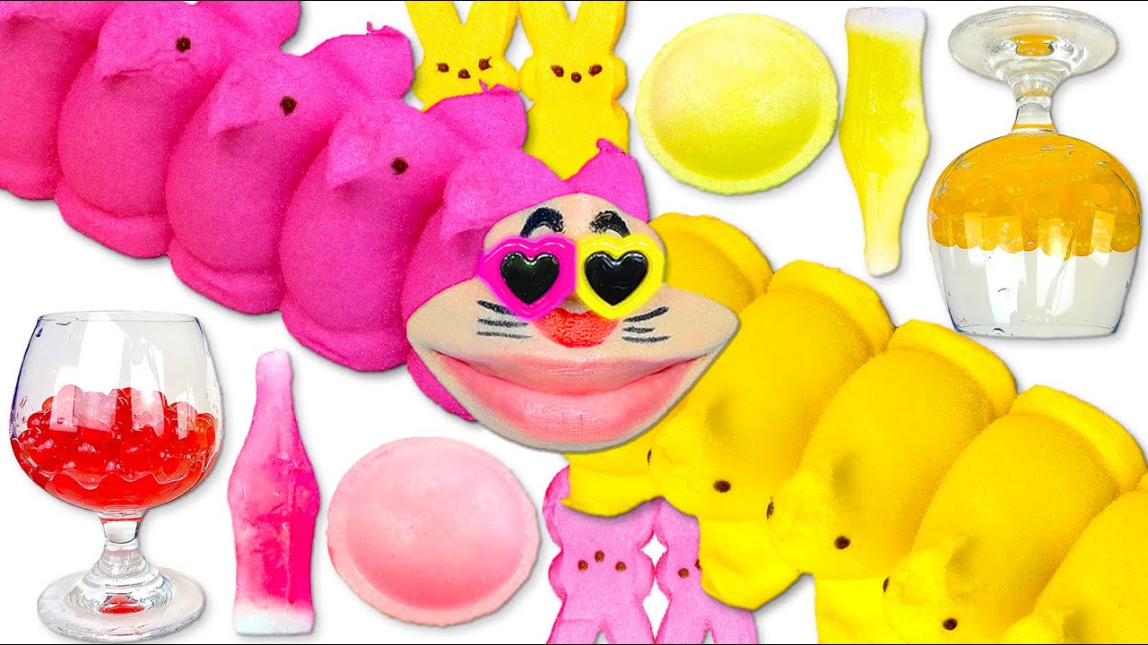 Mukbang Pink Food & Yellow Food NIK-L-NIP, PEEPS Marshmallow, Space candy, Popping boba REALMOUTH