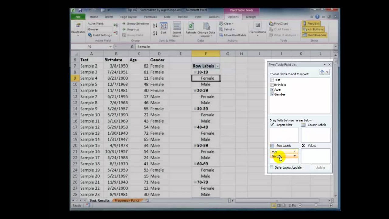 Use an Excel Pivot Table to Group Data by Age Bracket