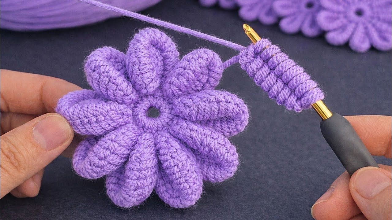 You’ll Love This! 💜 Easy 3D Crochet Flower Pattern for Beginners