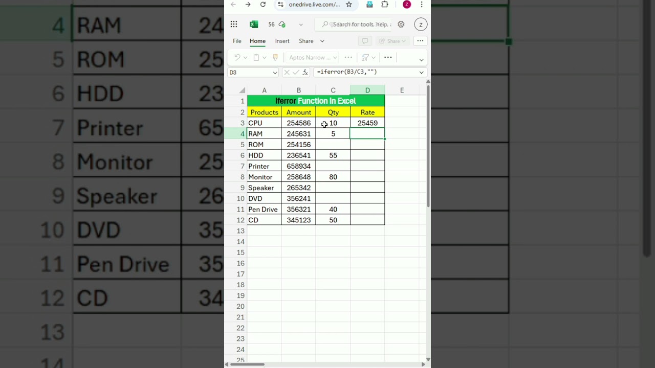 Iferror Formula In Excel | Excel Formula | Iferror Function | Excel World