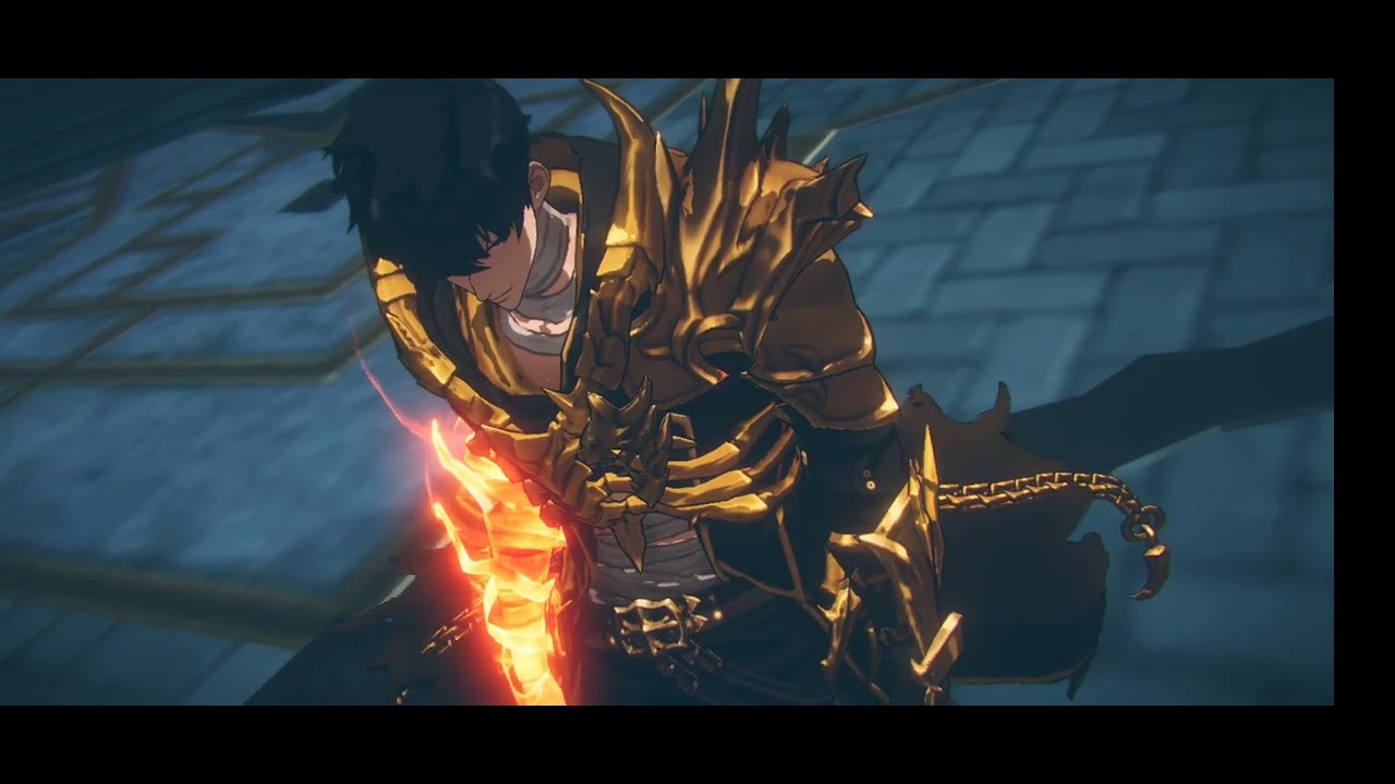 Solo leveling fighting the weak statues before the Giant statue 