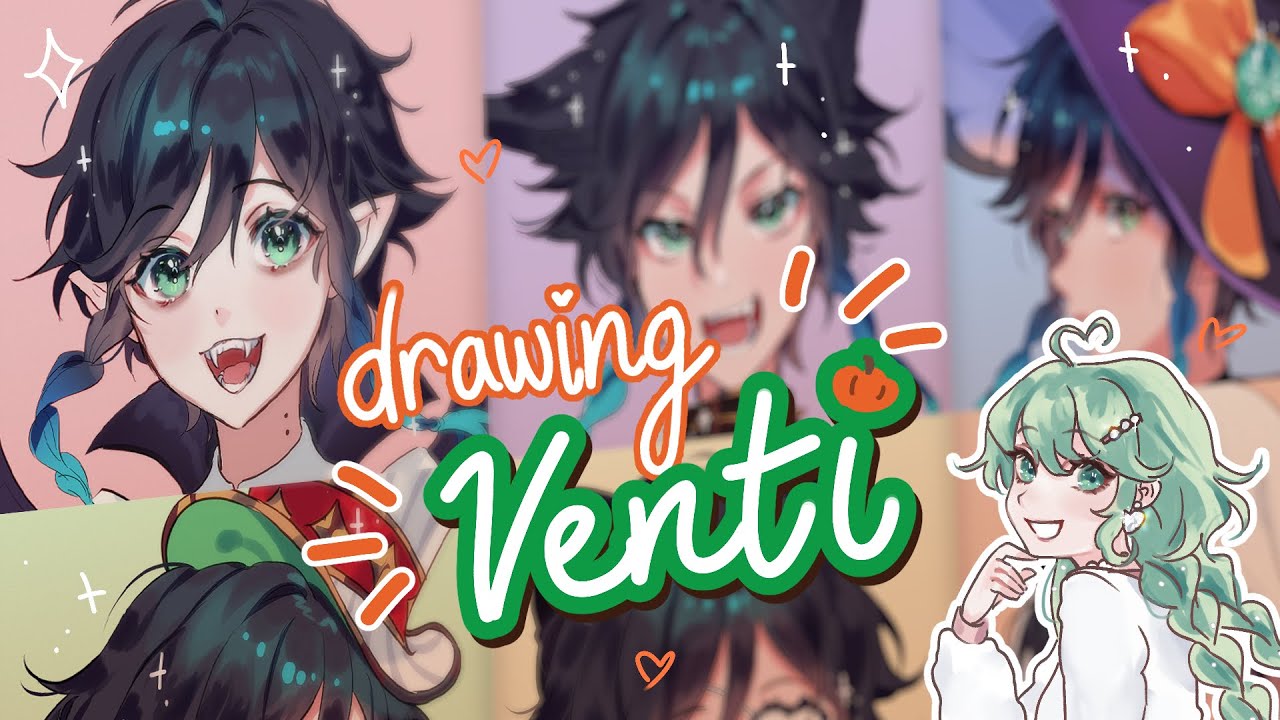 Drawing VENTI in 6 different Halloween costumes ehe 🎃 | Art Challenge
