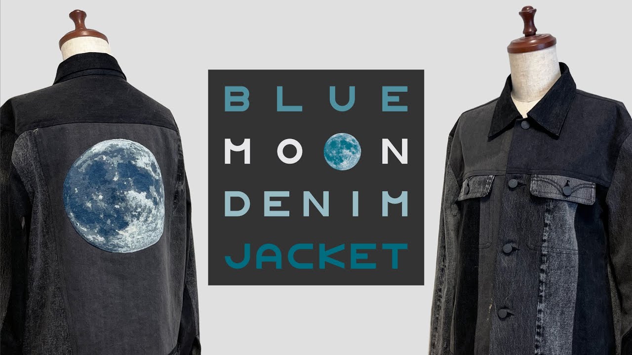 【Refashion DIY】青い月の刺繍入りGジャンを作ってみた！---BLUE MOON DENIM JACKET---