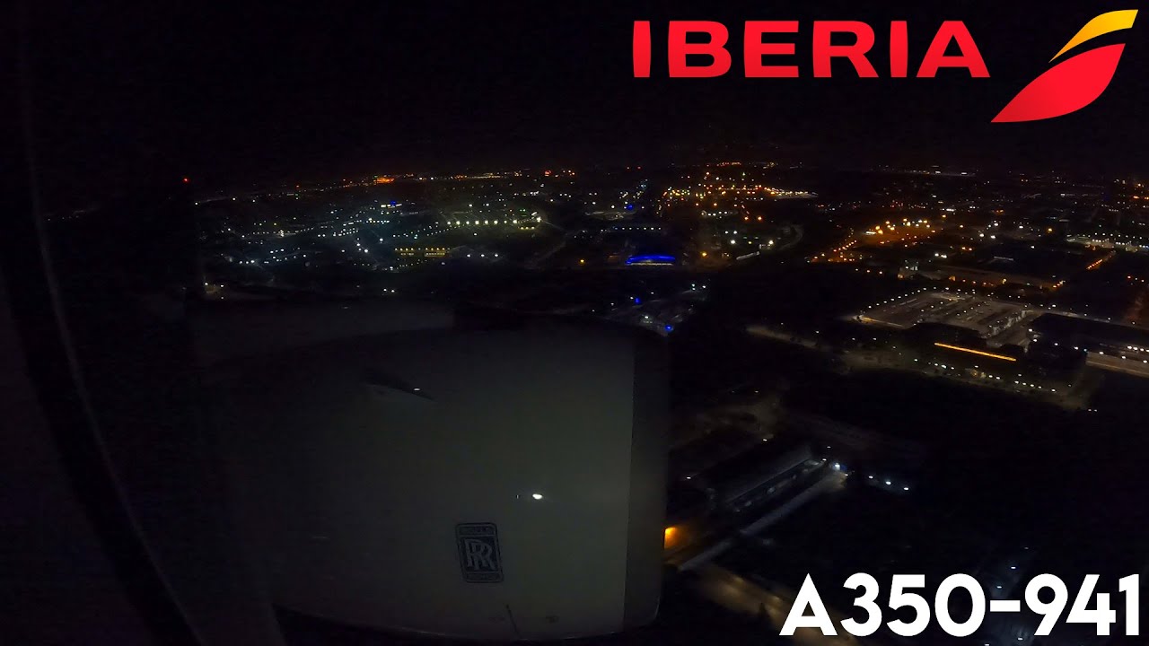 Iberia A350-941 | Night Landing at Madrid Barajas | Approach, Landing and Taxi to the Gate.