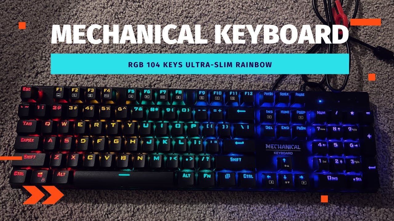 RisoPhy Mechanical Gaming Keyboard, RGB 104 Keys Ultra-Slim Rainbow LED Backlit USB Wired