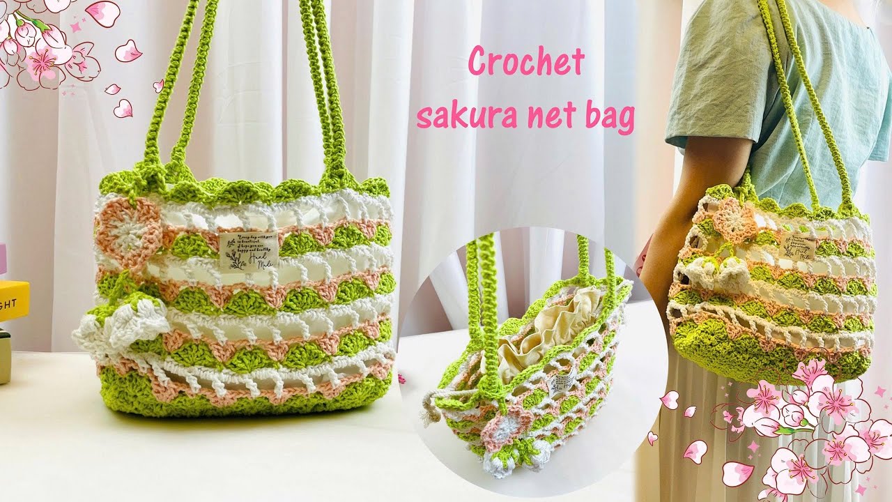 [ENG SUB] HD móc túi lưới hoa anh đào siêu xinh 🌸Crochet sakura net bag (shoulder bag) (Part 1/2)