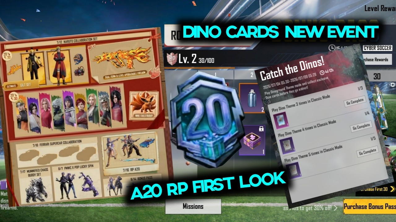 BGMI 4.5 UPDATE ROYAL PASS FIRST LOOK / DINO CARDS EVENT IN BGMI / A20 ROYAL PASS ?