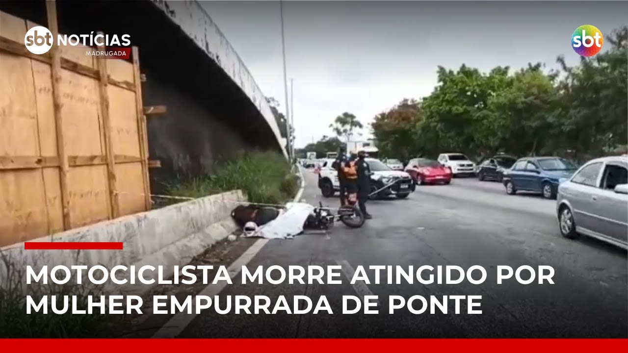 SP: Motociclista morre após mulher ser empurrada de viaduto e cair na Marginal Tietê