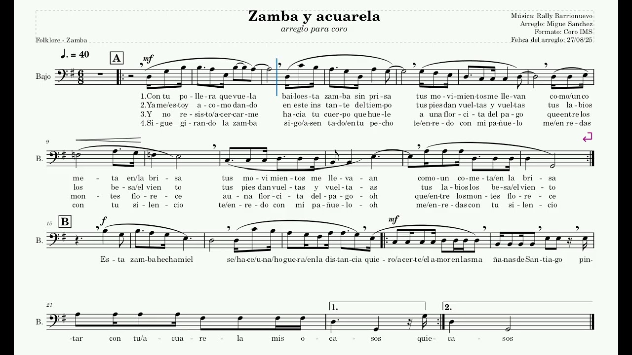 Zamba y Acuarela - Bajo - Práctica para Coro