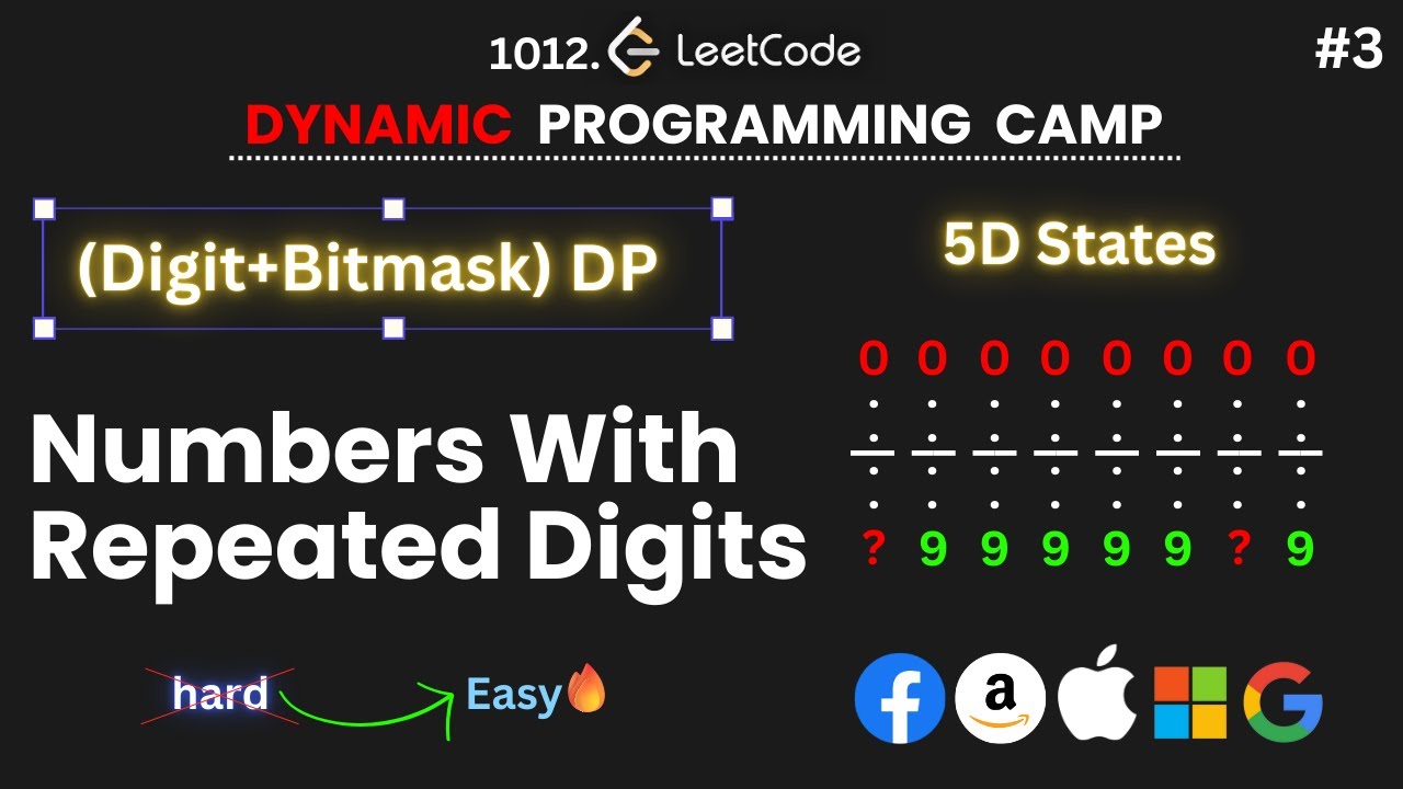 L-03. (Digit + Bitmask) DP | Numbers with Repeated Digits | Leetcode 1012 | Recursive + Memoization