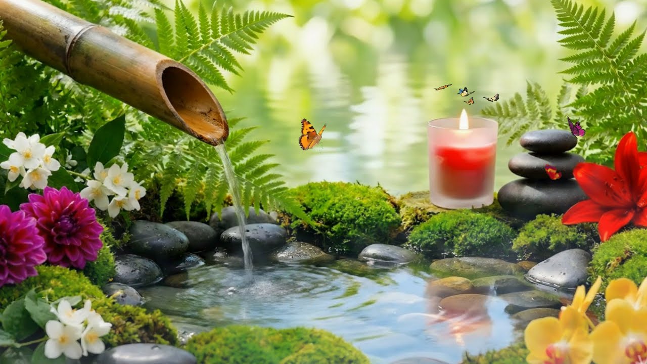 Calm the Mind & Sleep Well with Bamboo Water Sounds + Relaxing Music 🌿 Stress-Anxiety Relief