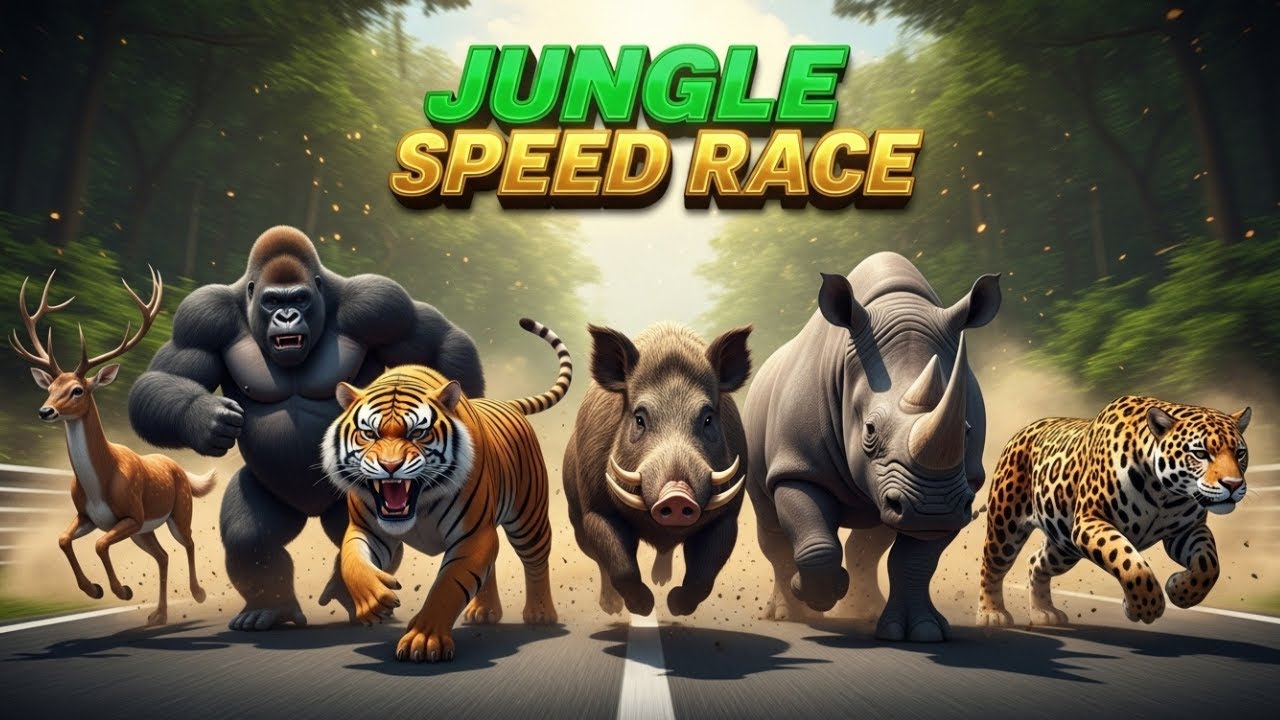Jungle Speed Race 🏁 | Gorilla vs Tiger vs Deer vs Rhino vs Jaguar vs Wild Boar