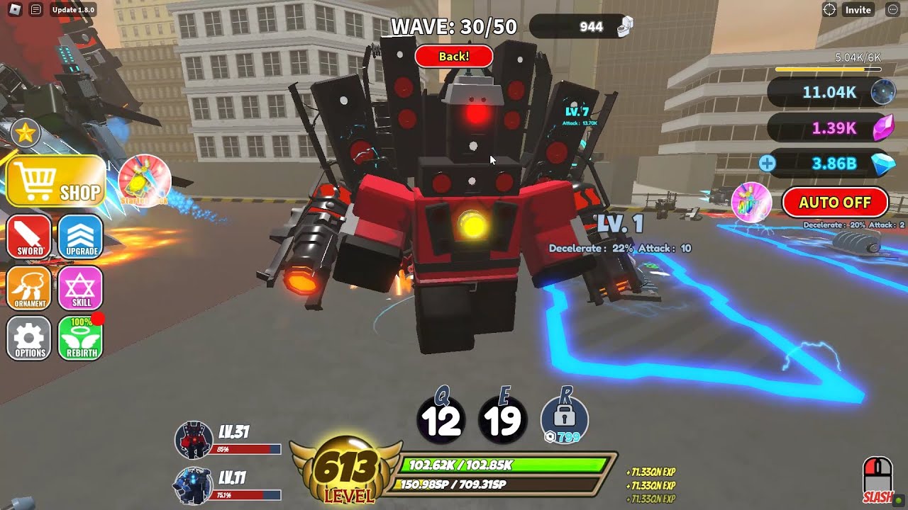 Roblox - Sword Warriors! - Titan Speakerman's double cannon showcase