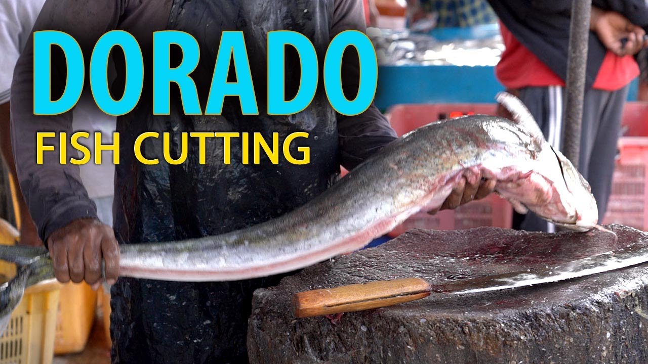 Huge Dorado Fish Cutting at Busy Outdoor Market 🐟 | Fresh Seafood Experience