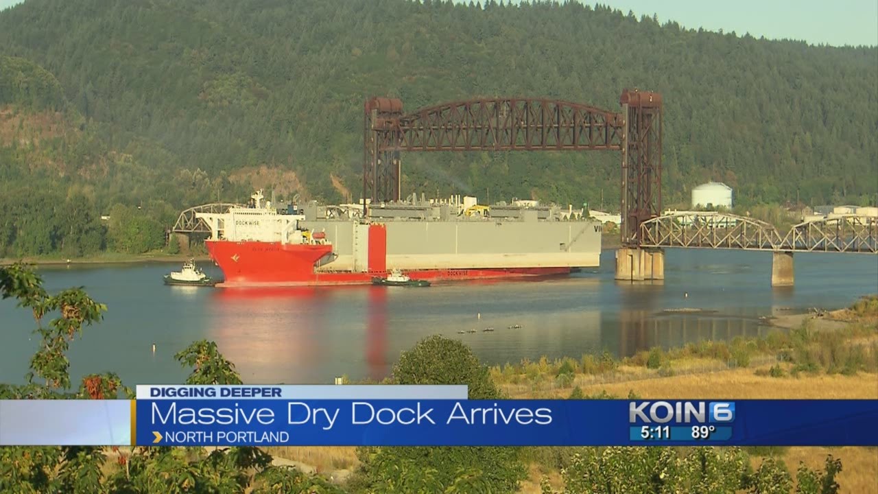 Giant ship brings gigantic drydock to Portland