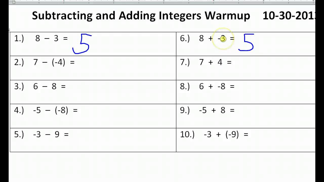 Subtraction = Add the opposite!