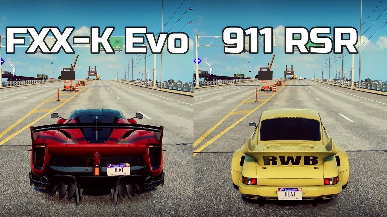 NFS Heat: Ferrari FXX-K Evo vs Porsche 911 Carrera RSR 2.8 - Drag Race