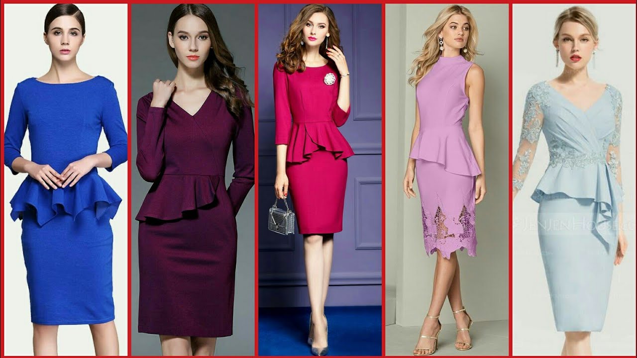 Latest & Elegant Stylish Women Lady Fashion Paloma Peplum Lapel Wear Bodycon Slim Shift Pencil Dress