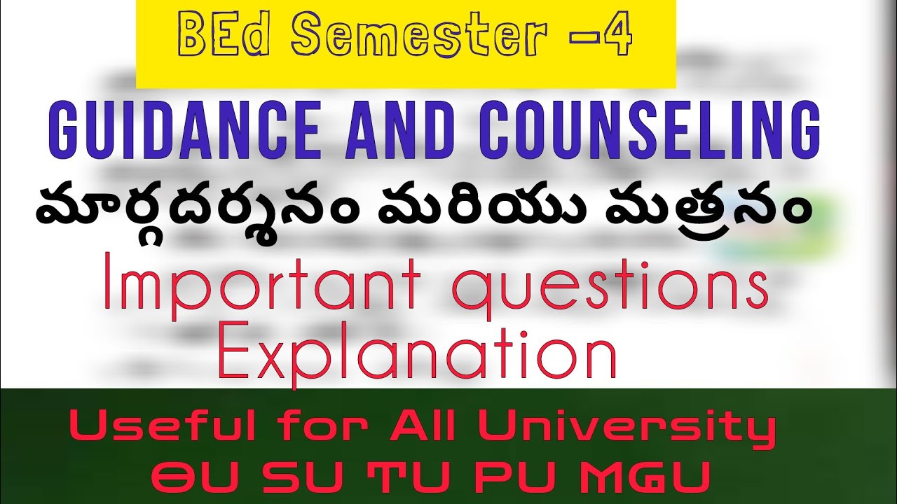 BEd Semester-4 important questions 2026 Guidance and counselling 