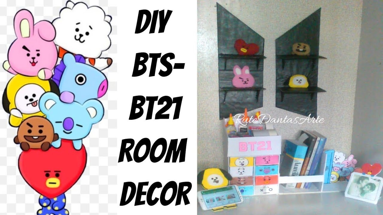 DIY BTS /BT21 Room Decor: Organizador, Prateleira BTS, Mini Almofadas Bt21, Porta Celular Chimmy E+