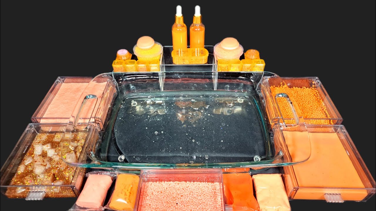 Slime Mixing ASMR, Orange, Mixing Glitter, Clay into Slime #Satisfying #Subscribe #Crunchy #Pops