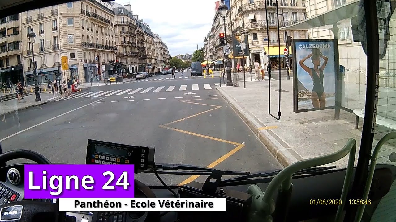 Bus 24 - Panthéon - Ecole Vétérinaire - avec le nom des arrêts - 01 août 2020