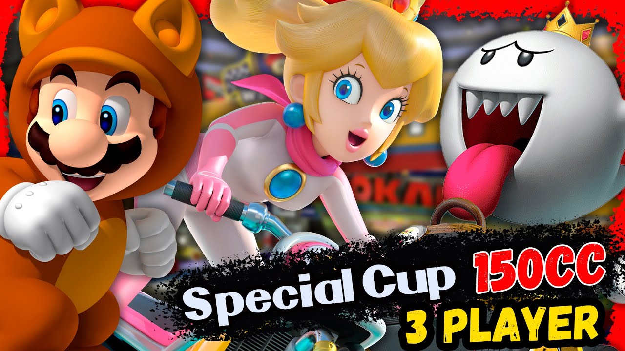 Mario Kart 8 Deluxe – Grand Prix 3 Players | Special Cup 150cc (Tanooki Mario vs Peach vs King Boo)