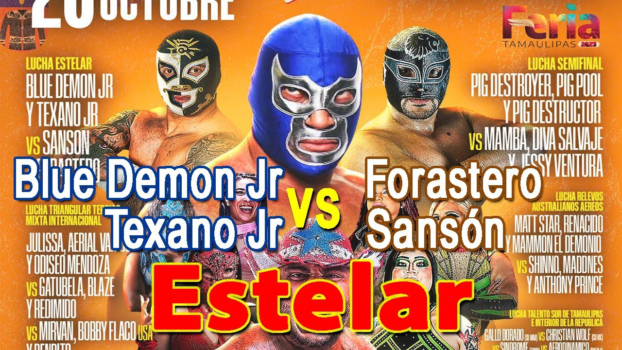 Lucha Libre Feria Tamaulipas - Blue Demon Jr y Texano Jr derrotan a Forastero y Sansón