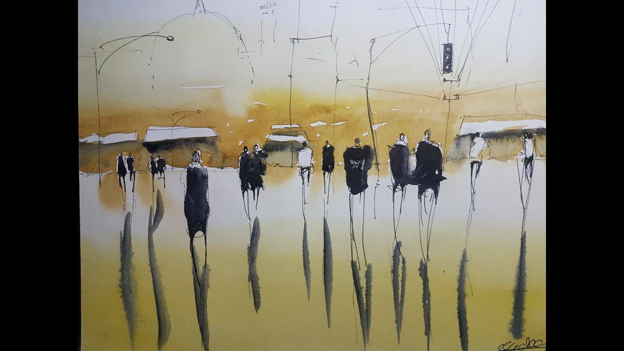 Cityscape impression. Painting people.