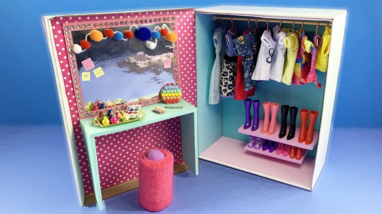 КАК СДЕЛАТЬ ГАРДЕРОБ ИЗ ОБУВИ DIY SHOE BOX Миниатюрные кукольные поделки