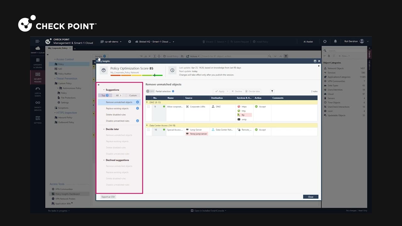 Policy Insights - Feature Update: Soring Main Window