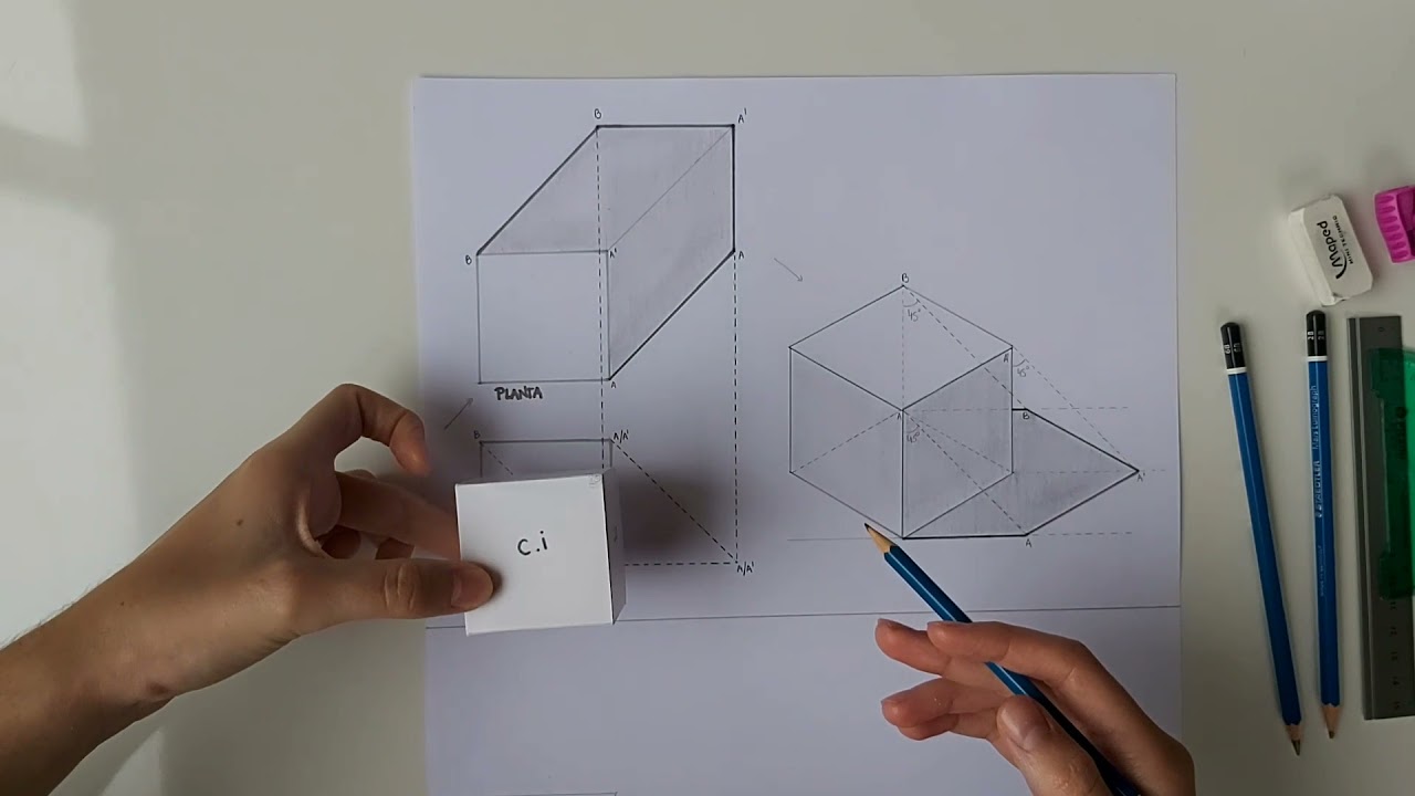 CUBO Proyección de sombras en planta y axonometrica