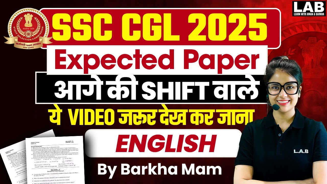 SSC CGL 2025 | SSC CGL English Most Expected Paper | English New Pattern Questions by Barkha Mam
