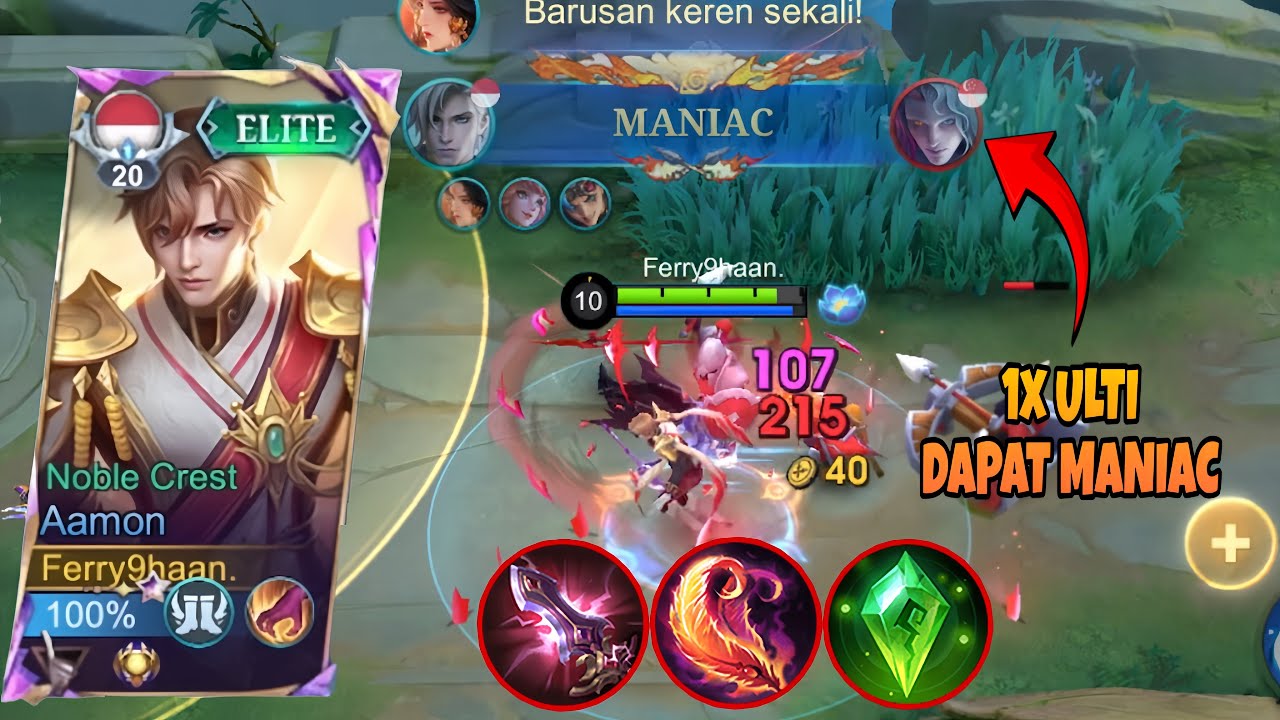 AAMON TERSAKIT! HANYA 1X ULTI DAPAT MANIAC! MUSUH PUN RATA! MOBILE LEGENDS