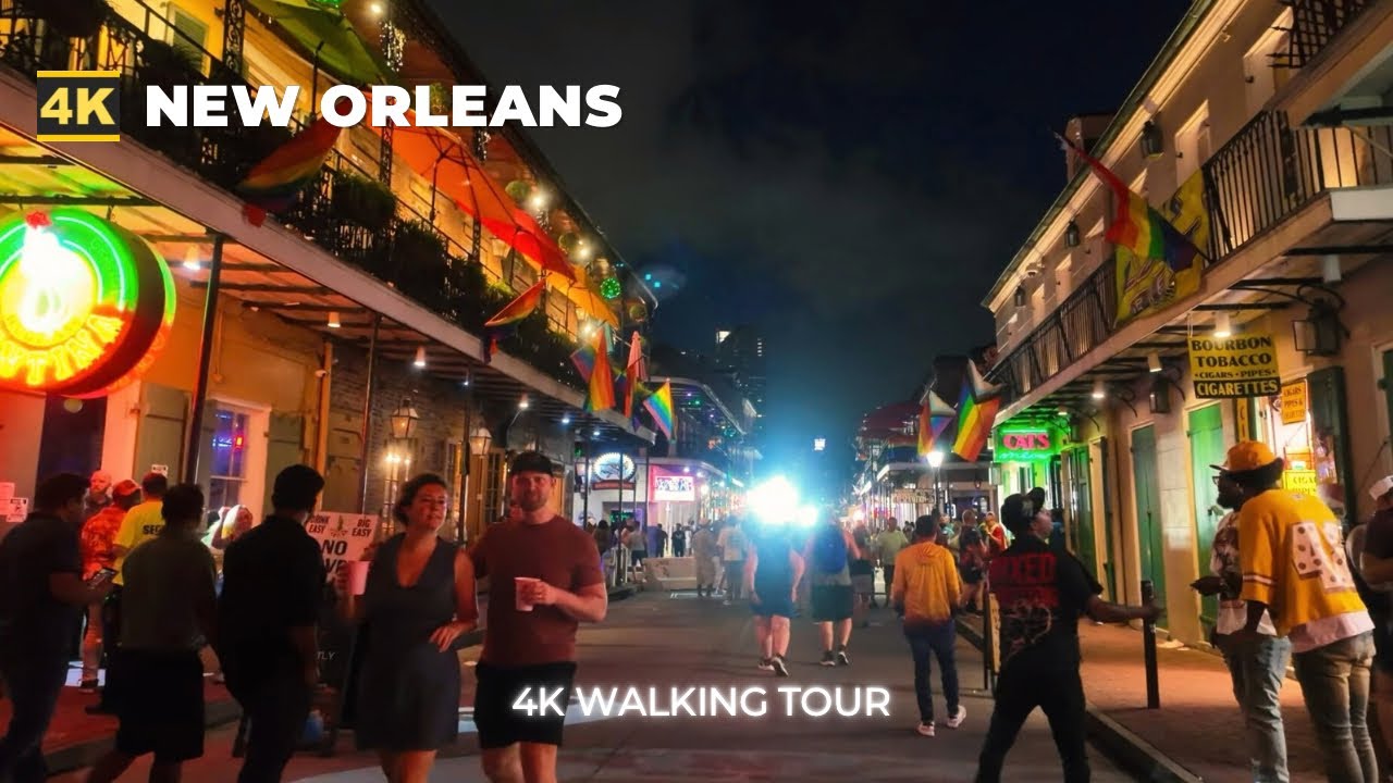 [4k] New Orleans Walk - Nightlife - Bourbon Street - The French Quarter
