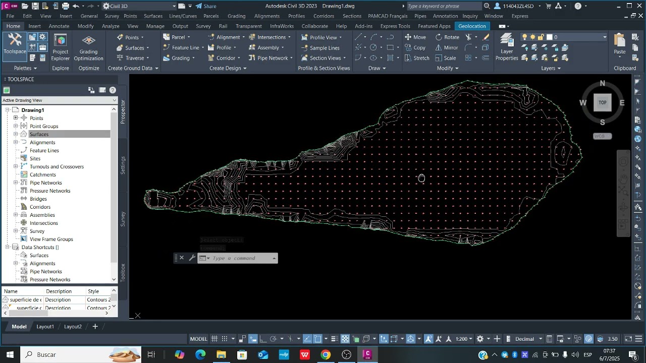 BATIMETRIA /Cálculo de Volumen de Agua de una Laguna con CIVIL 3D