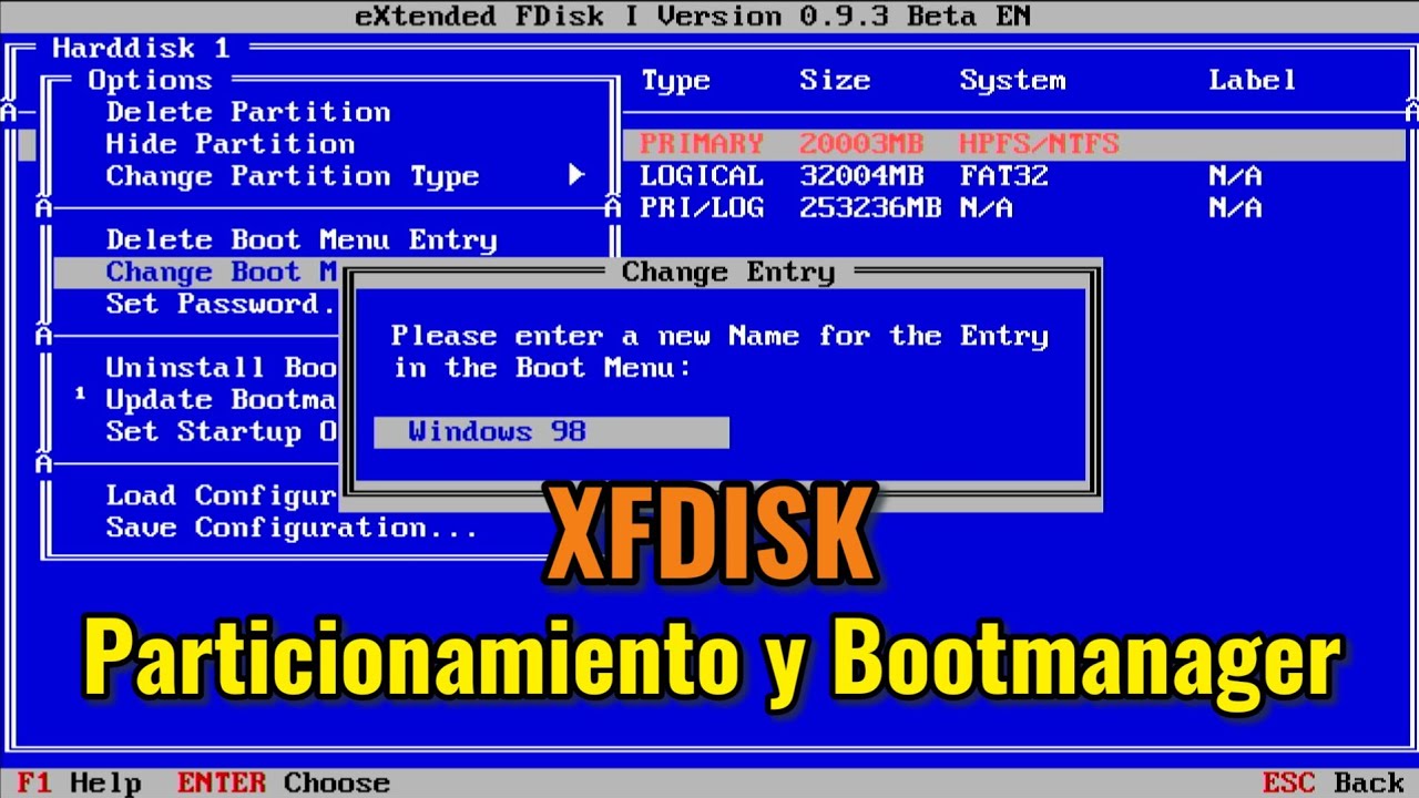 XFDISK: c&oacute;mo PARTICIONAR un disco duro e instalar un BOOTMANAGER bajo MS-DOS, sencillo y paso a paso