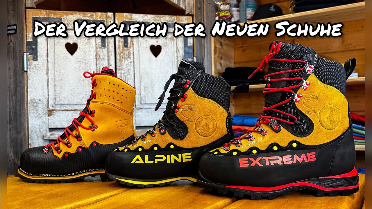 Vergleich  Zugspitze Alpine, Zugspitze Extreme und Tirol Gladiator die neuen Schnittschutzschuhe.