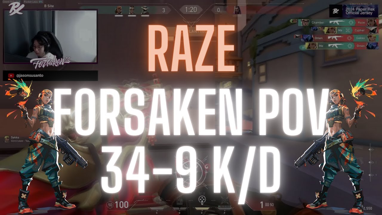 PRX f0rsakeN POV Raze on Sunset 34-9 K/D (VALORANT Pro POV)
