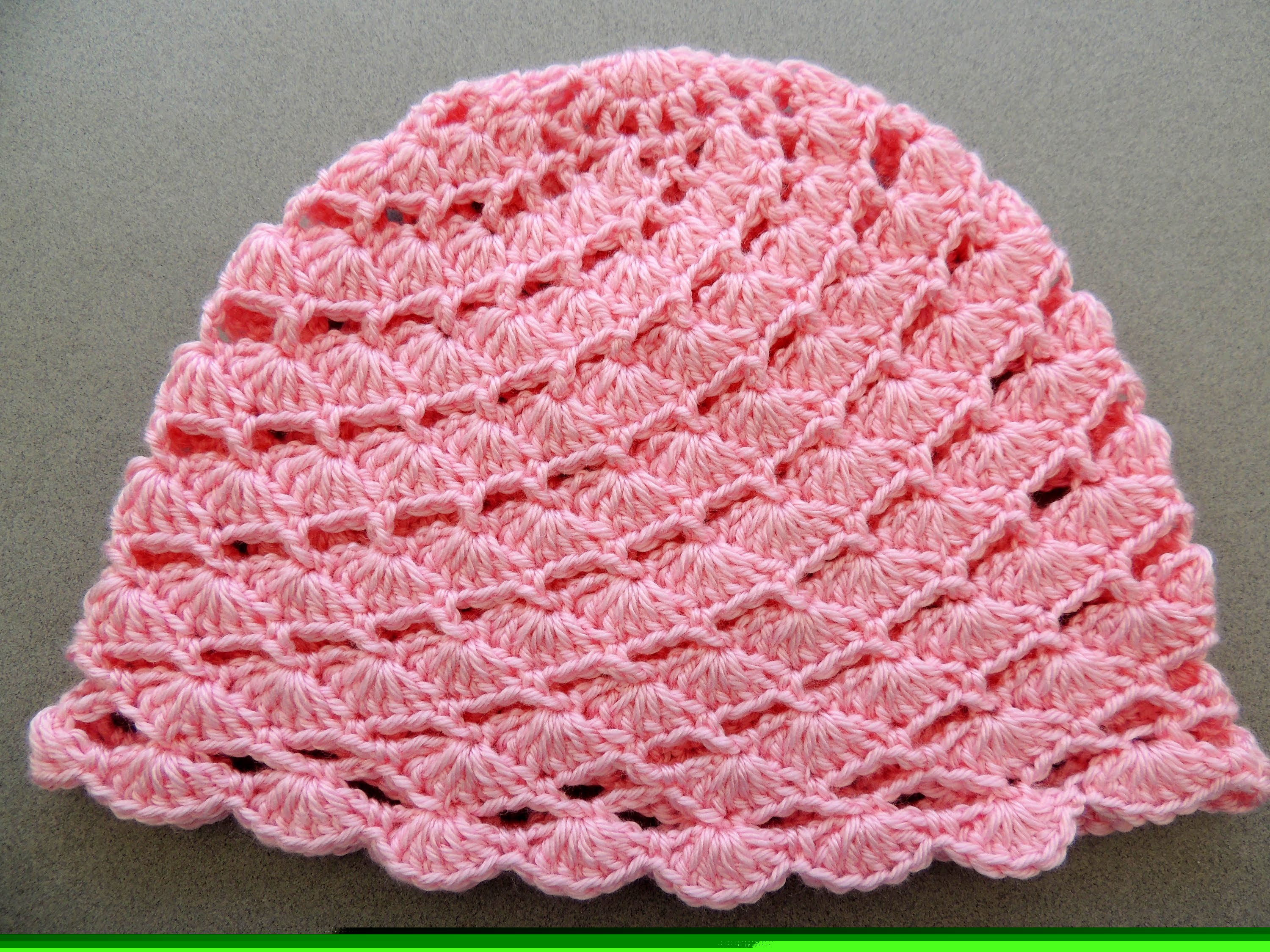 Crochet : Gorro en Conchitas Diagonales. Parte 1 de 2