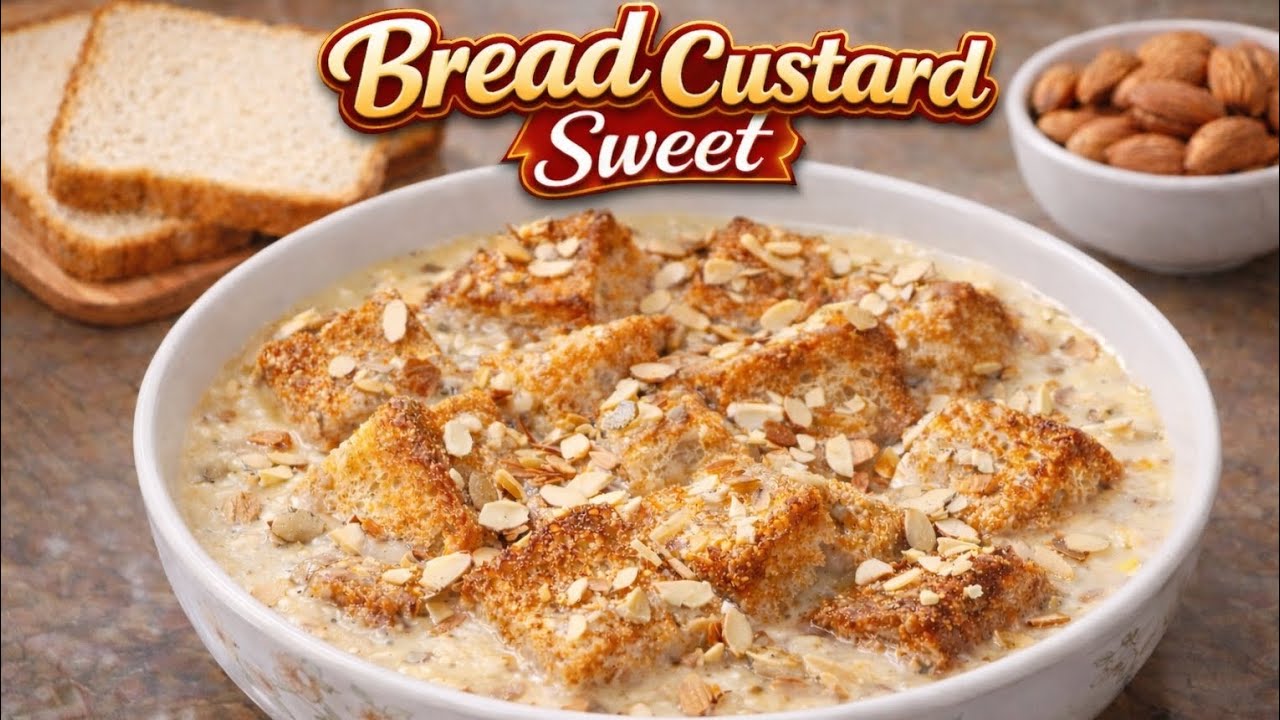 Instant Bread Custard Creamy & Delicious Dessert Easy Homemade Sweet 