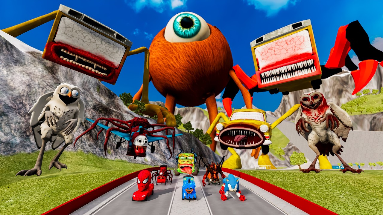 ALL MONSTERS Big & Small Cars with GIANT EYE & SPIDER THOMAS & OWL MONSTER BeamNG.Drive