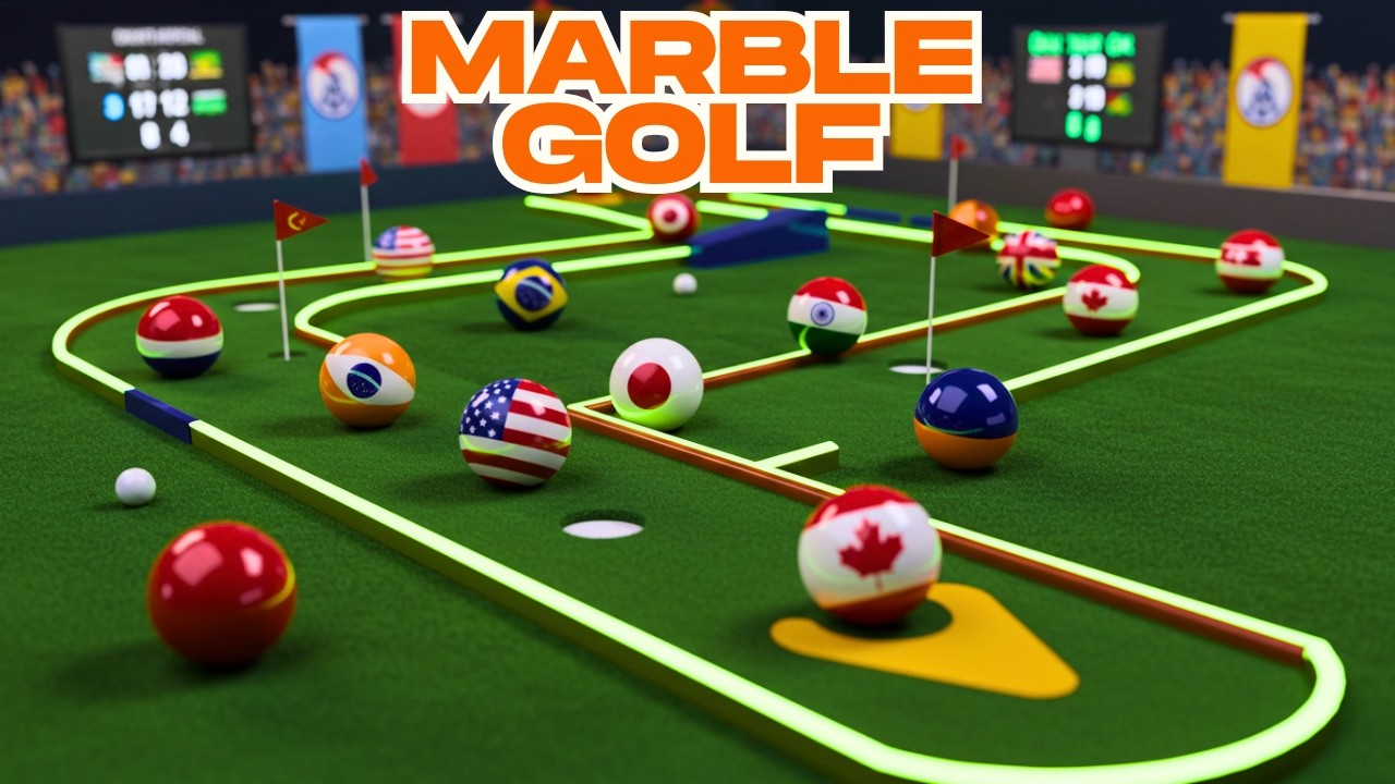 🏆 Marble Golf Championship LED Track! 🌍 16 Countries Compete! Countryballs